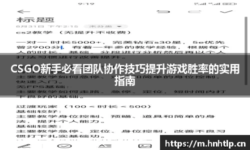 CSGO新手必看团队协作技巧提升游戏胜率的实用指南